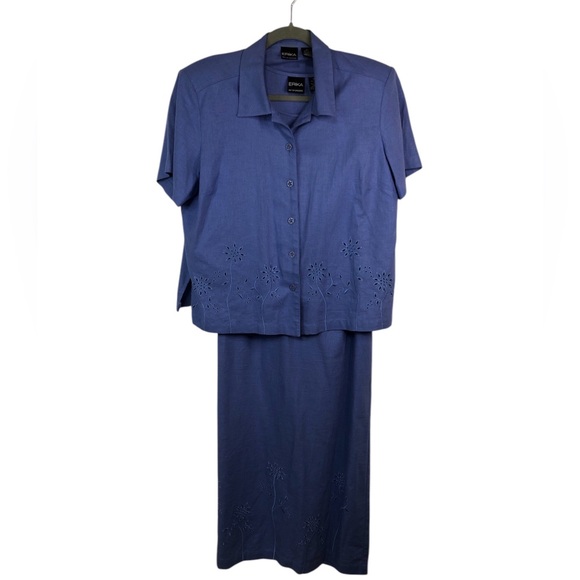 Erika Dresses & Skirts - Vintage Erika 2 Piece Dress Set Periwinkle Linen Jacket Featured Shoulder Pads